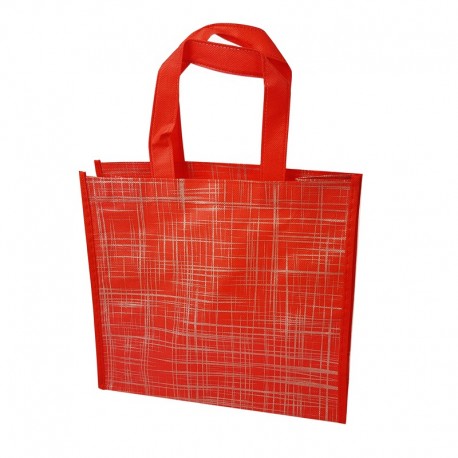 12 petits sacs cabas non tissés rouges motif argenté 28x12x25cm - 15073