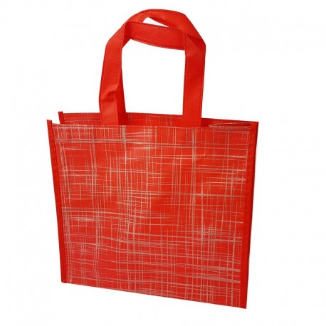 Lot de 6 sacs cabas non-tissés rouges motif argenté 35x12x32cm - 15079