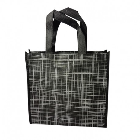 12 petits sacs cabas non tissés noirs motif argenté 28x12x25cm - 9519