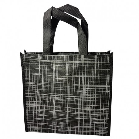 6 grands sacs cabas non tissés noirs motif argenté 42x12x38cm - 9531
