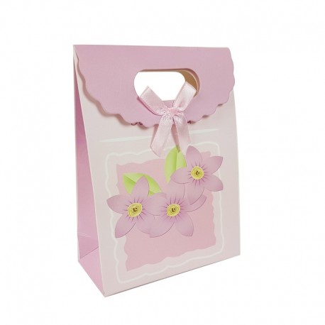 12 petites poches cadeaux à velcro rose lilas à fleurs 12.5x6x16cm - 9581