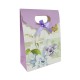12 petites poches cadeaux à velcro mauves et blanhes à fleurs 12.5x6x16cm - 9582