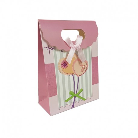 12 petites poches cadeaux à velcro rose motif coeurs 12.5x6x16cm - 9583