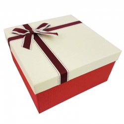 Petit coffret cadeaux bicolore rouge et blanc crème 16.5x16.5x9.5cm - 9634p