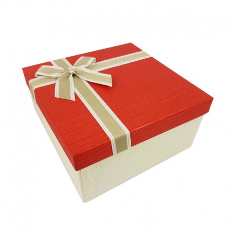 Petit coffret cadeaux écru et rouge vif 16.5x16.5x9.5cm - 9637p