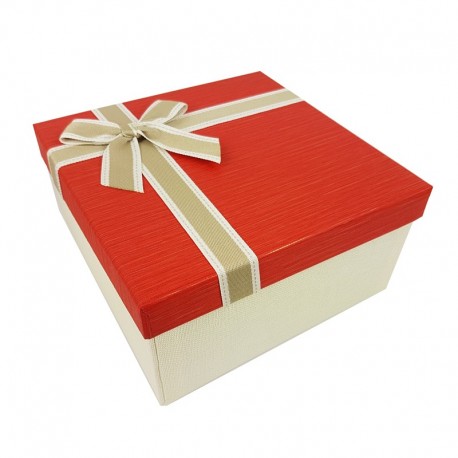 Coffret cadeaux de couleur écru et rouge vif 20.5x20.5x10.5cm - 9638m