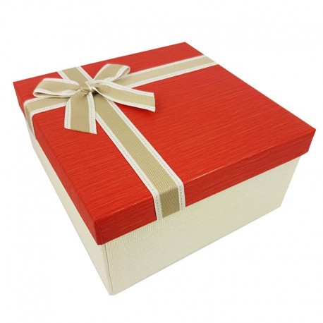 Grand coffret cadeaux bicolore de couleur écru et rouge vif 24.5x24.5x12cm - 9639g