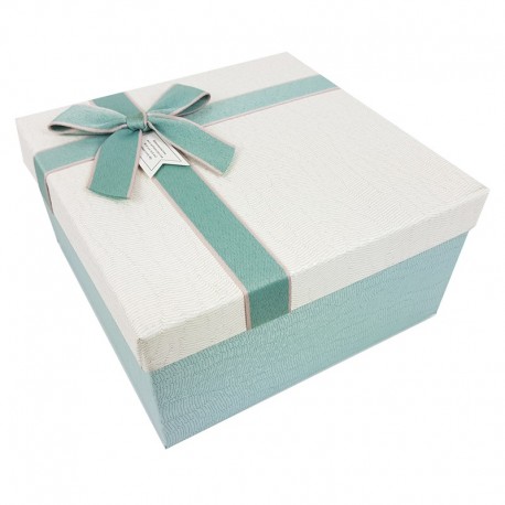 Grand coffret cadeaux de couleur bleu givré et blanc cassé 24.5x24.5x12cm - 9642g