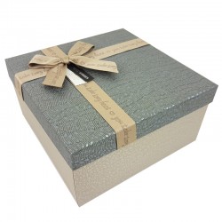 Grand coffret cadeaux bicolore de couleur grège et gris ardoise 24.5x24.5x12cm - 9651g
