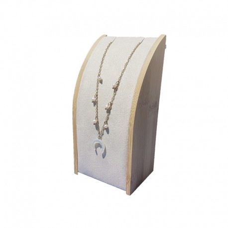 Petit porte collier rectangulaire en bois et suédine beige - 9631