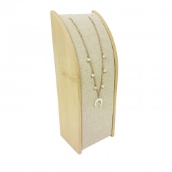 Porte collier rectangulaire en bois et coton beige - 9665