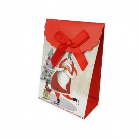 12 petites pochettes cadeaux cartonnées Papa Noël patineur 7.5x4x10.5cm - 9693