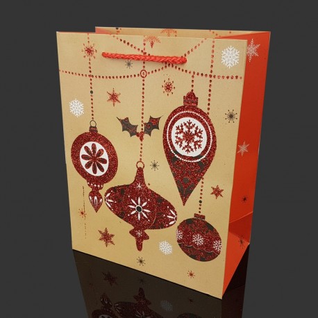 6 grandes poches cadeaux pailletées motif boules de Noël 40x15x55cm - 9722