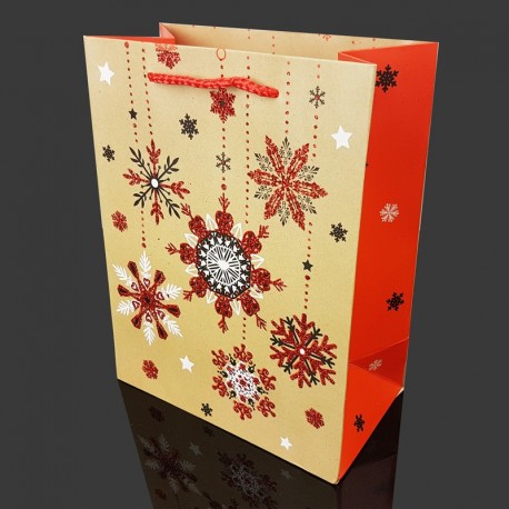 6 grandes poches cadeaux pailletées motif flocons de Noël 40x15x55cm - 9723