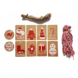 Lot de 100 étiquettes cadeaux motifs de Noël rouges - 9729
