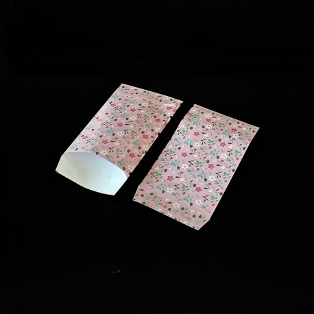 100 petits sachets cadeaux papier rose 6x10cm motif de fleurs - 8299