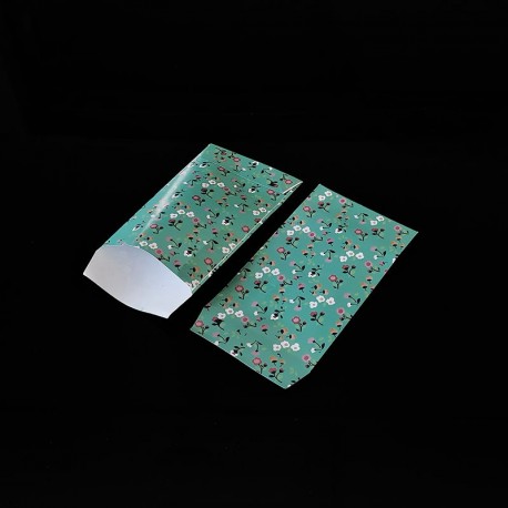 100 petits sachets cadeaux papier vert d'eau 6x10cm motif de fleurs - 8300
