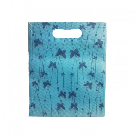 12 petits sacs non-tissés bleus motif papillons 19x24cm - 9749