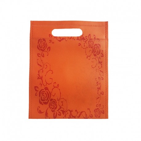 12 petits sacs non-tissés oranges motif couronne de roses 19x24cm - 9755
