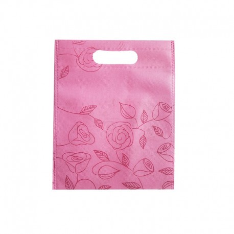12 petits sacs non-tissés rose clair motif de roses 19x24cm - 9756