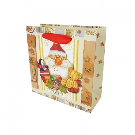 12 petits sacs cadeaux écrus motif Père Noël 15x6x14.5cm - 9776