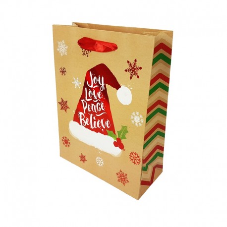 12 sacs cadeaux motif bonnet de Noël rouge brillant 18x8x24cm - 9789