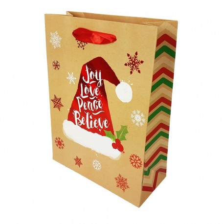 Lot de 12 sacs cadeaux motif bonnet de Noël rouge brillant 26x12x32cm - 9793