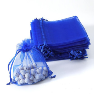 100 grandes bourses organza de couleur bleu saphir 20x30cm - 7067