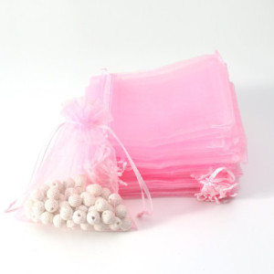 100 grandes bourses organza roses tendre refermable  -7046