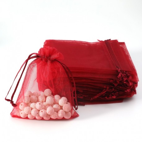 100 petites bourses cadeaux en organza de couleur rouge bordeaux 10x11cm - 7029