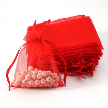 100 bourses cadeaux organza couleur rouge 10x11cm - 7035 