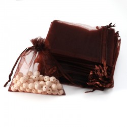 100 bourses en organza de couleur marron chocolat 7x8cm - 7022 