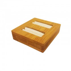 Mini plateau pour 2 bagues en bois et suédine beige - 9872