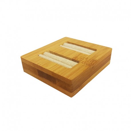 Mini plateau pour 2 bagues en bois et coton beige - 9874