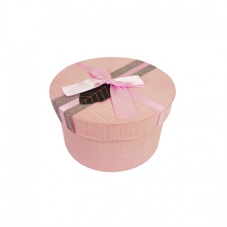 Petite boîte cadeaux ronde rose avec ruban satiné 13cm - 9948p