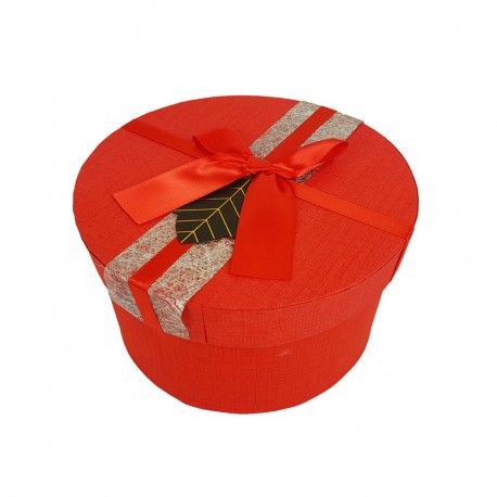 Grande boîte cadeaux ronde rouge avec noeud satiné 19cm - 9953g