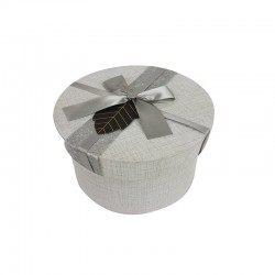 Boîte cadeaux ronde couleur gris perle avec noeud ruban satiné 16cm - 9955m