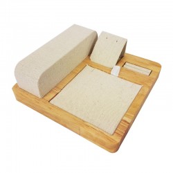 Petit plateau de présentation pour parure complète en bois et coton beige - 9979
