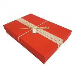 Boîte cadeaux rouge 28x19x5cm ruban aspect toile de jute - 7905