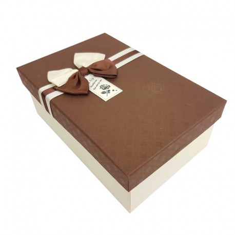 Boîte cadeaux écrue et marron foncé avec noeud ruban 22x15x9cm - 11040g