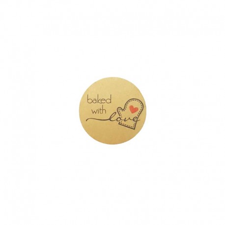Rouleau de 500 étiquettes cadeaux "Baked with love" sur fond kraft - 11053