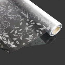 Rouleau de papier cadeaux transparent à fleurs argengtées 50m - 11064
