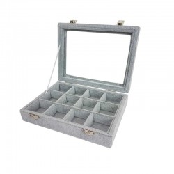 Petite mallette vitrée 12 petits casiers en velours gris - 17064