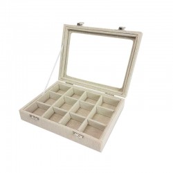 Petite mallette vitrée 12 petits casiers en coton beige naturel - 17060
