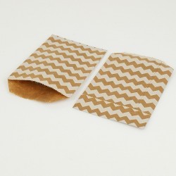 100 sachets cadeaux en papier kraft brun naturel motifs zig zag - 8181