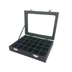 Petite mallette vitrée 24 minis casiers en simili cuir noir - 17057
