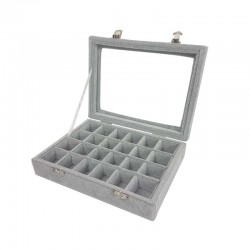 Petite mallette vitrée 24 minis casiers en velours gris - 17058