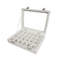 Petite mallette vitrée 24 minis casiers en simili cuir blanc - 17056
