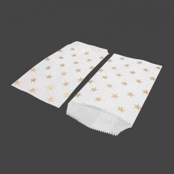 50 pochettes en papier kraft blanc motif d'étoiles dorées 8x14cm - 8173