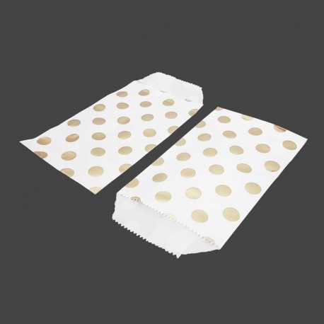50 pochettes en papier kraft blanc motif de pois dorés 8x14cm - 8174